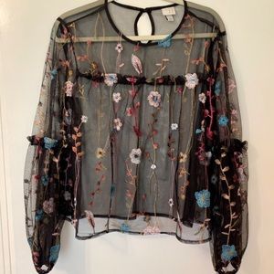 A New Day Sheer Embroidered Floral Top - NWOT